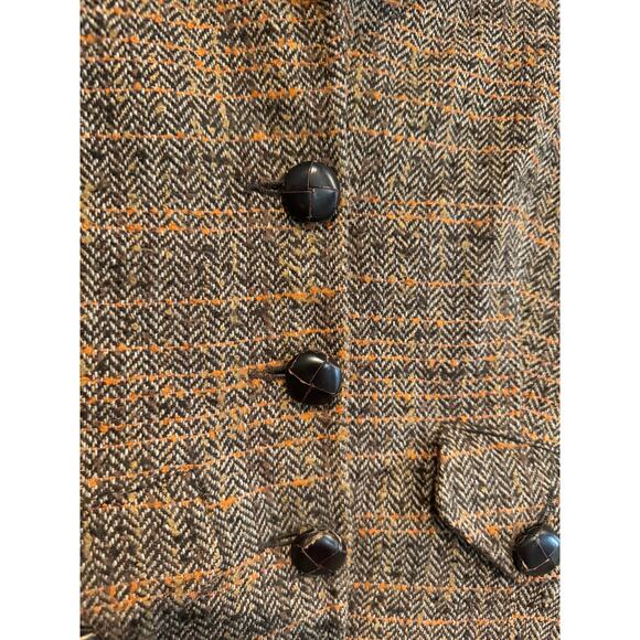 Benetton Blazer Jacket Tweed Wool Blend Brown Fitted Career Coat - Picture 4 of 9
